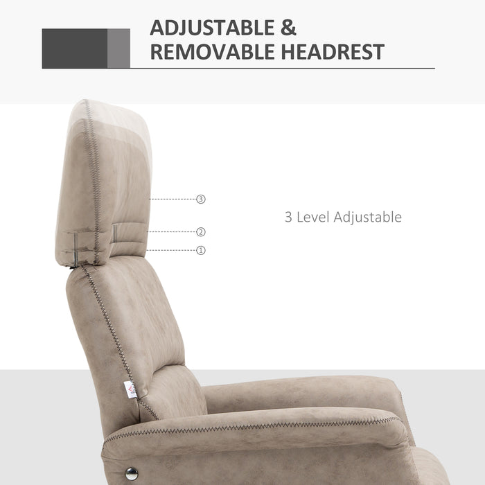 Adjustable Swivel Recliner Chair with Matching Footstool - Upholstered Reclining Armchair, Khaki, with Removable Headrest - Comfortable Lounge Seating for Home & Office Use