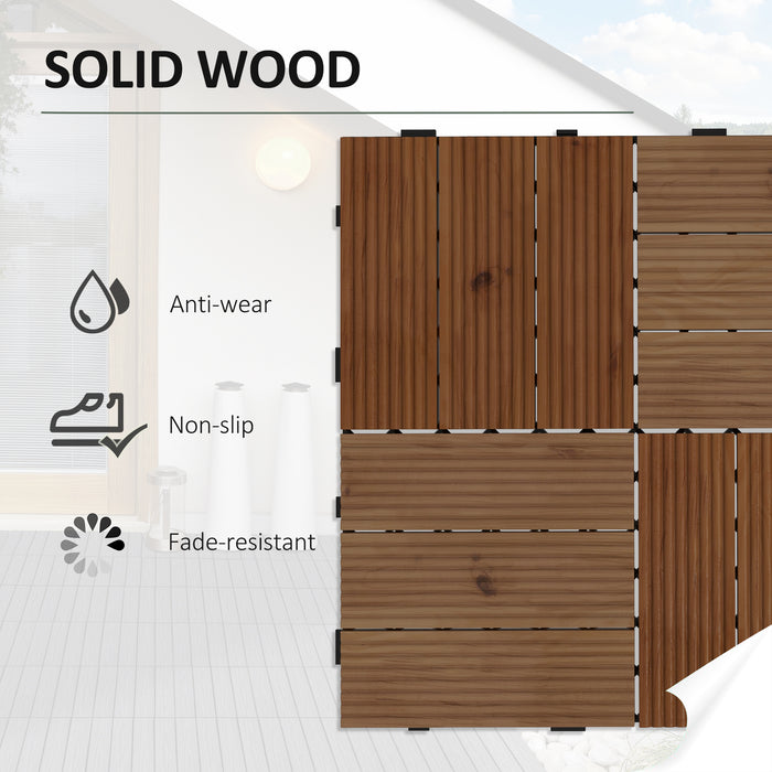 9 Pcs Wooden Garden Decking Tiles - Outdoor Patio, Balcony, and Terrace Flooring with Hot Tub Compatibility, Brown - Ideal for Enhancing Outdoor Living Spaces