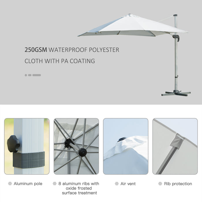 3M Cantilever Roma Parasol - Aluminium Frame 360° Rotating Hanging Sunshade with Cross Base - Ideal Outdoor UV Protection for Patio, Garden or Poolside