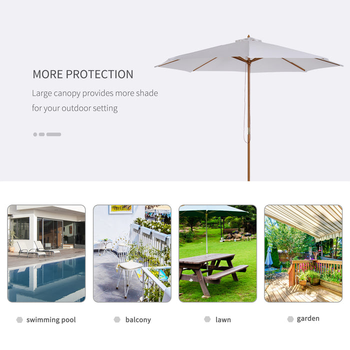 Fir Wooden Parasol with Bamboo Ribs - 3m Garden Umbrella Sun Shade, Cream White Canopy - Ideal for Patio and Outdoor Comfort