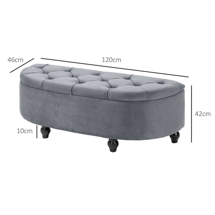 Elegant Dark Grey Semi-Circle Ottoman Bench - Tufted Upholstered Storage Seat with Rubberwood Legs - Versatile Accent Footrest for Bedroom & Entryway