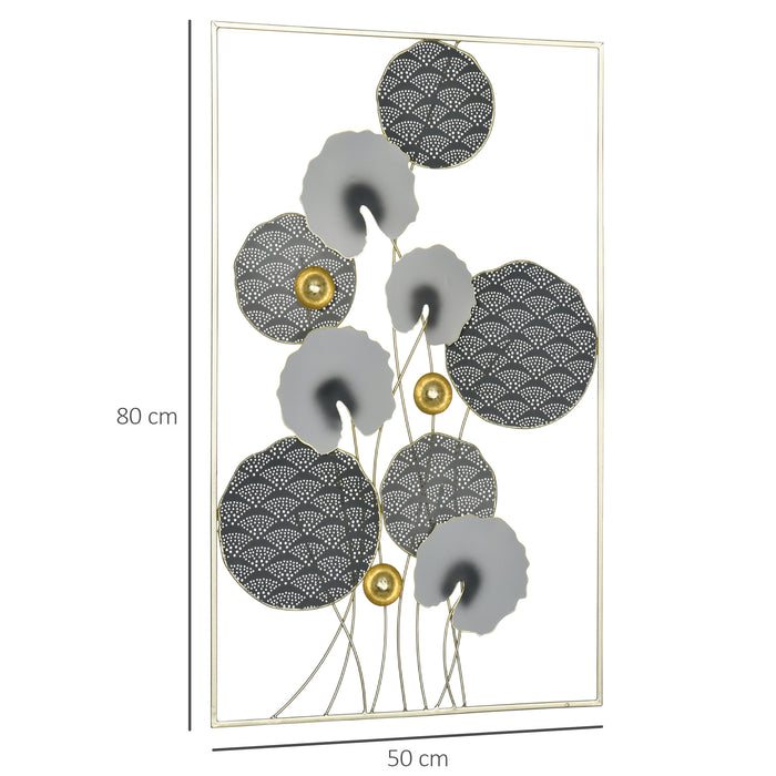 Modern Lotus Leaves 3D Metal Wall Art - Contemporary Hanging Sculpture for Home & Office Decor, Grey Gold Finish - Stylish Accent for Living Room, Bedroom, Dining Area