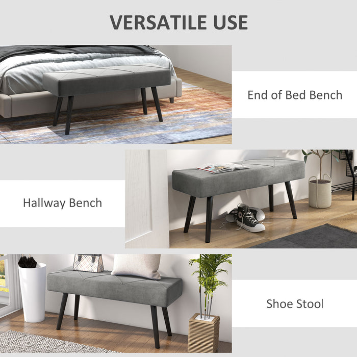 X-Shape Upholstered Bench - Grey Bedroom Furniture with Steel Legs - Stylish Hallway Seating Solution