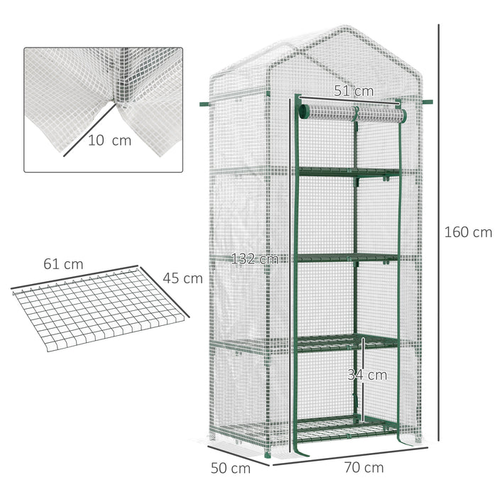 4 Tier Mini Greenhouse with Steel Frame - Portable PE Covered Garden Hot House with Roll-up Door - Ideal for Small Space Gardening & Seed Starting