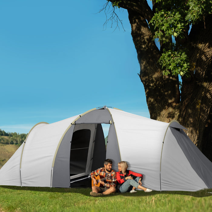 4-6 Person Tunnel Camping Tent - Dual Bedroom Design, 2000mm Waterproof, UV50+ Protection, Vestibule, Carry Bag Included - Ideal for Fishing, Hiking, and Festivals