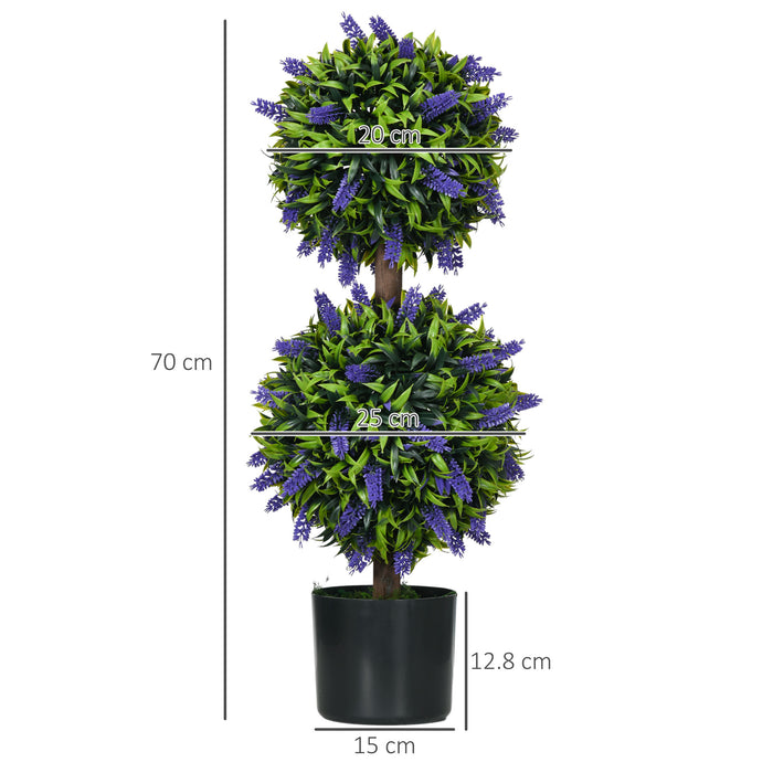 Artificial Lavender Topiary Trees - Set of 2 Faux Flower Ball Plants with Pots, 70cm - Indoor & Outdoor Home Decor Enhancement