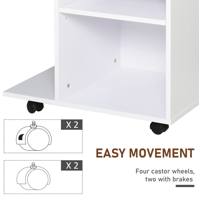 Mobile Printer Stand with CPU Holder - Rolling Desk Side Cart, Drawer, Adjustable Shelf & Wheels in White - Space-Saving Office Organizer for Printers & Accessories