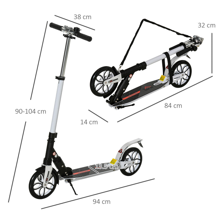 High-Adjustable Folding Kick Scooter with Rear Brake - Urban Scooter with Double Shock Absorption and Warning Bell - Ideal for Teens and Adults Over 14, White