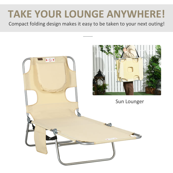 Foldable Beach Sun Lounger with Reading Hole - Adjustable Chaise Lounge with Arm Slots, Side Pocket & Pillow - Ideal for Patio Relaxation and Outdoor Sunbathing