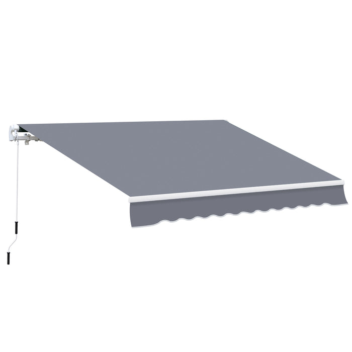 Retractable 4m x 3m Garden Patio Awning - Manual Sun Shade Shelter in Grey - Ideal Outdoor Canopy for Deck Protection and Comfort