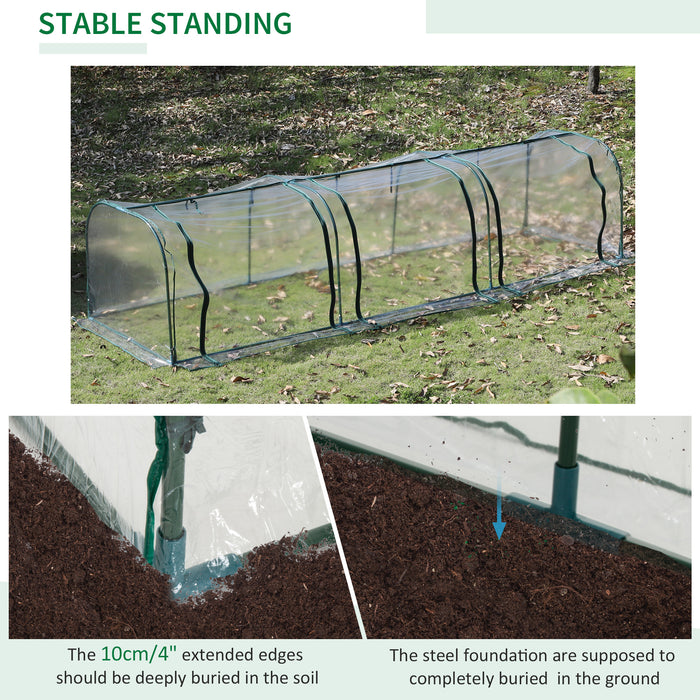 Steel Frame Portable Greenhouse - 350x100x80cm PVC Tunnel with Zipper Doors, Dark Green/Transparent - Ideal for Protecting Plants & Extending Growing Seasons