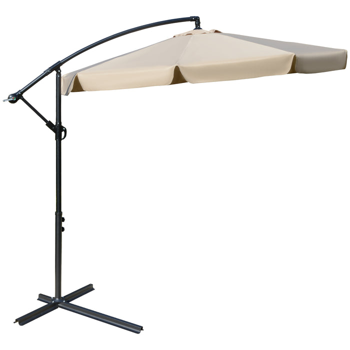 Cantilever Banana Parasol 2.7m - Outdoor Sun Umbrella with Crank Handle, Cross Base, in Light Brown - Ideal Hanging Sunshade for Patio, Garden, Poolside