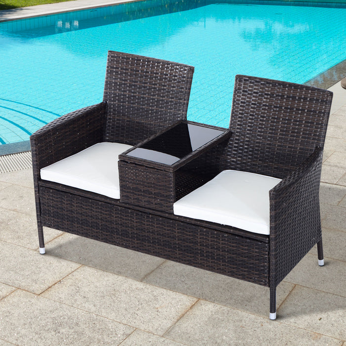 Garden Rattan Companion Love Seat - 2-Person Wicker Bench with Comfort Cushions, Patio Outdoor Seating - Perfect for Couples, Cozy Backyard Gatherings