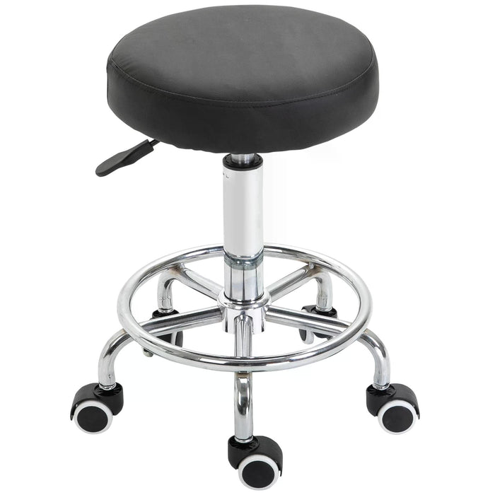 PU Leather Salon Chair - Height Adjustable with 360° Swivel Feature, Black - Ideal for Hairdressers and Beauty Therapists