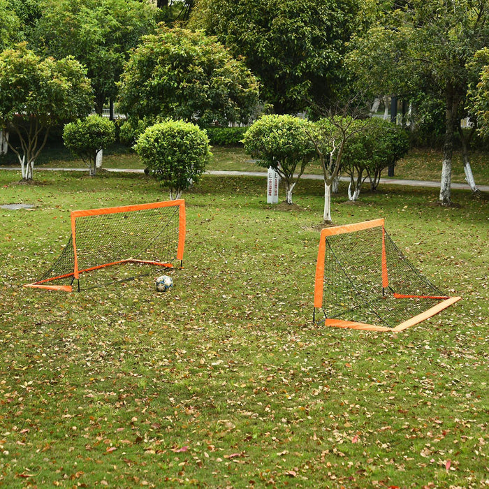 Folding Football Goal with Tetoron Mesh Net - Durable Outdoor Soccer Net in Vibrant Orange - Perfect for Backyard Practice and Recreational Play