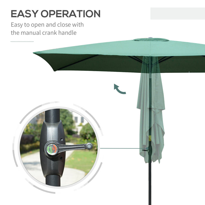 Rectangular Market Umbrella 2 x 3m with Crank and Push Button Tilt - Durable Outdoor Patio Sunshade in Green - Ideal for Gardens, Decking, and Commercial Use