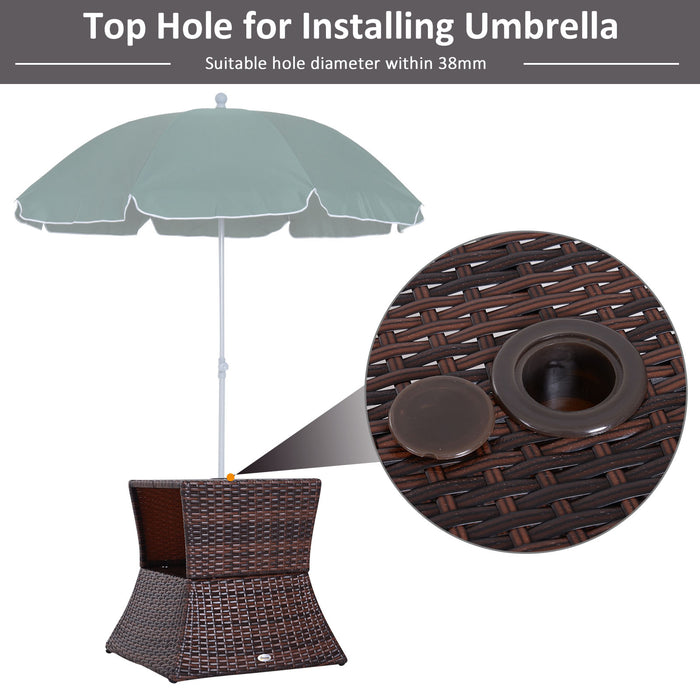 Rattan Wicker Bistro Coffee Table with Umbrella Hole - Outdoor Patio Side Storage Table, Brown - Ideal for Deck, Garden, and Poolside Entertaining