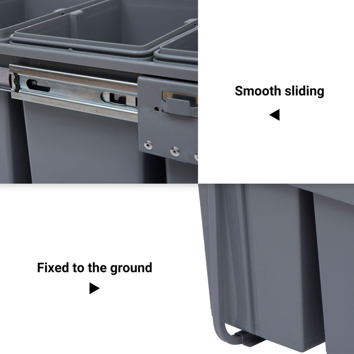 Kitchen Pull-Out Recycle Bin - 40L Capacity with Soft Close Mechanism, Grey - Efficient Trash Sorting Solution for Home Recycling