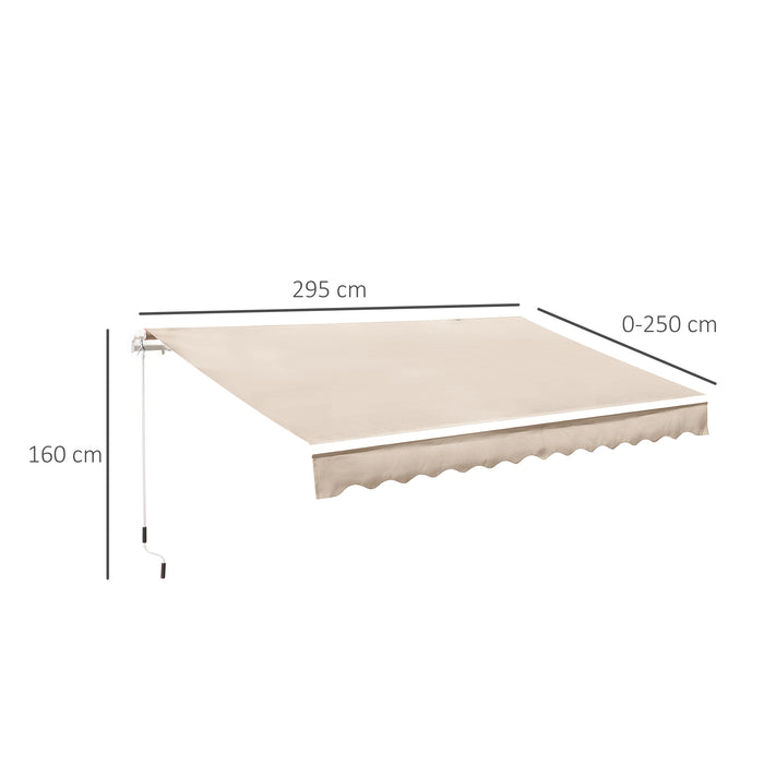 Manual Retractable Awning - 3 x 2.5m Cream White Patio Sun Shade Shelter with Winding Handle - Ideal for Garden and Outdoor Protection