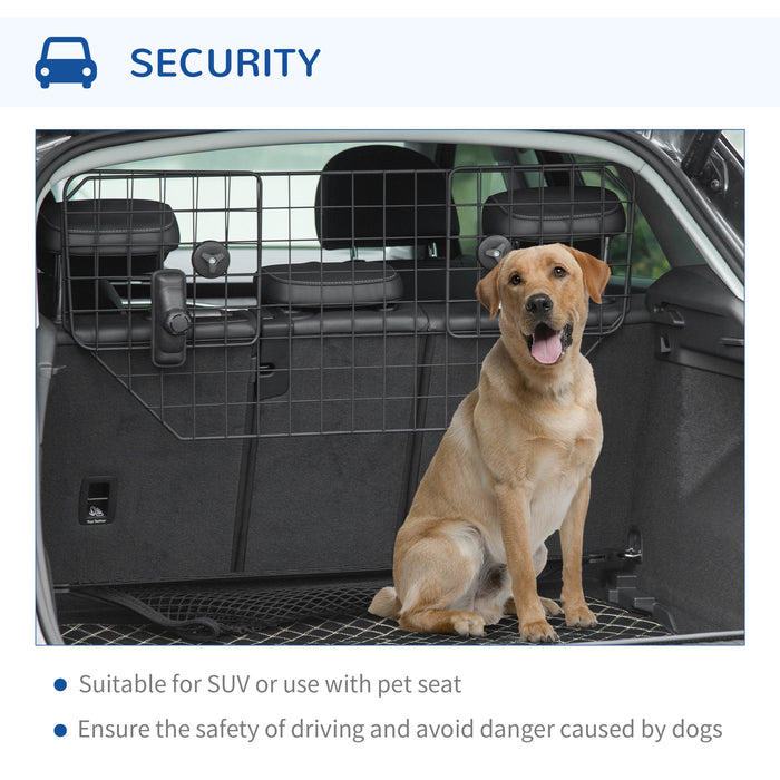 Adjustable Car Dog Guard - Metal Mesh Boot Barrier for Pet Safety, Headrest Mount, 90-120cm W x 40.5cm H - Ideal for Dog Owners to Secure Pets While Driving