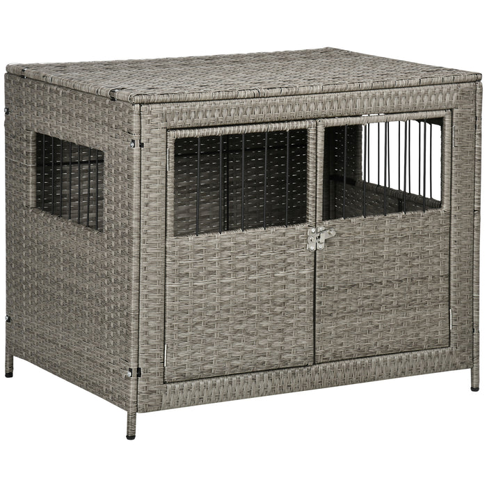 Double-Door Wicker Dog Crate - Includes Soft Washable Cushion, Spacious 85x61x70 cm Kennel - Ideal for Medium to Large Dogs, Comfort & Security