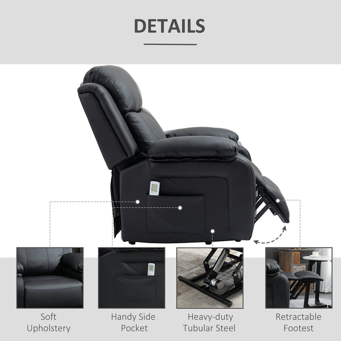 Electric Power Lift Recliner with Massage - Vibration Massage, Remote Control, Side Pocket, Black - Ideal for Elderly and Individuals with Limited Mobility