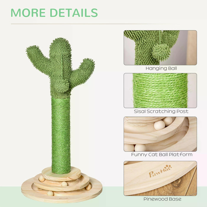 Cactus Cat Tree Tower - Sisal Scratching Post, Hanging Play Ball & Platform - Fun & Durable Kitten Furniture for Playtime