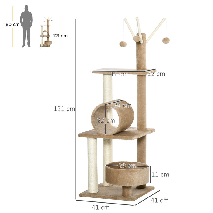 Kitten Activity Center Cat Tree - 121cm Scratching Post, Bed, Tunnel, Perch, Interactive Ball Toy - Perfect Play Structure for Cats and Kittens