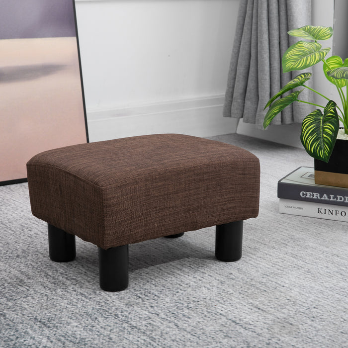 Linen Fabric Ottoman - Compact Brown Footstool with Wooden Legs for Home and Office - Ideal Small Seat or Footrest Measuring 40 x 30 x 24cm