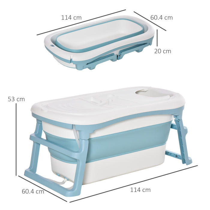 Collapsible Toddler & Kids Bathtub - Portable, Non-Slip Design with Top Cover, For Ages 1-12, in Blue - Ideal for Small Spaces & Travel Convenience