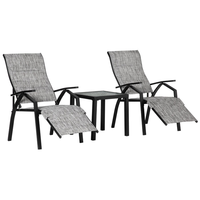 Adjustable Patio Lounger Set - 3-Piece Chair with Backrest & Footrest - Includes Matching Side Table for Outdoor Relaxation