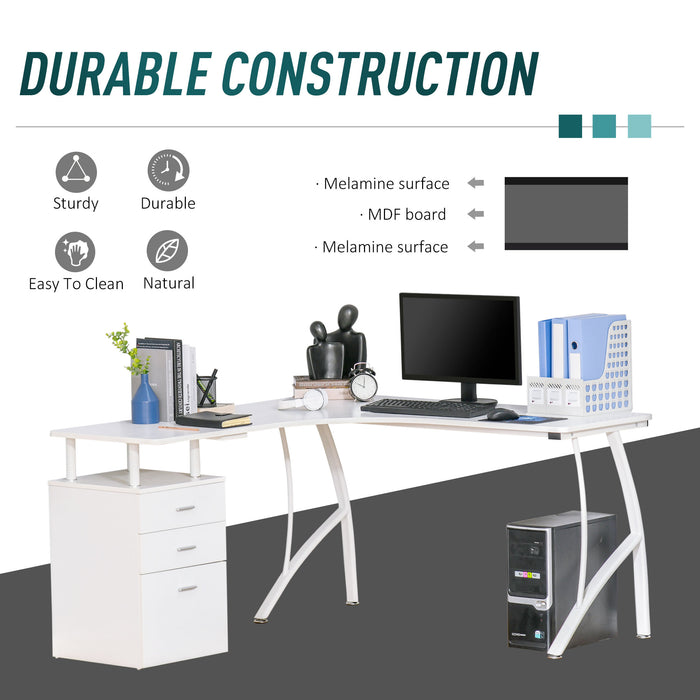 L-Shaped Corner Desk - Industrial Style Home Office Workstation with Storage Drawer - Space-Saving Table for Professionals and Students