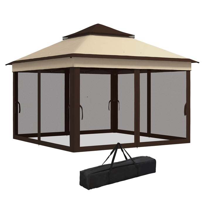 Pop Up Gazebo 3x3m with Height Adjustability - Instant Event Shelter with Mosquito Netting, Beige - Outdoor Gatherings and Garden Protection