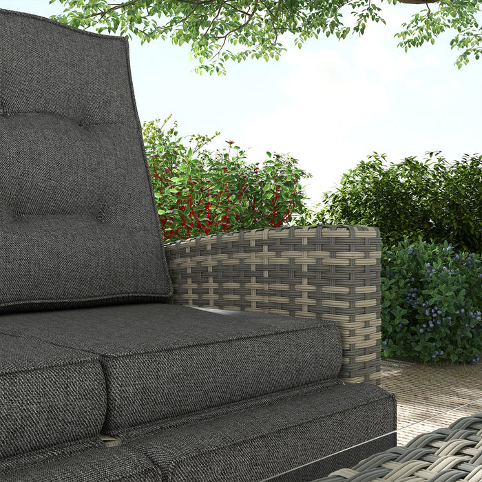 Rattan 4-Piece Outdoor Set - Garden Sofa Sectional with Glass Top Table, Light Grey - Perfect for Yard & Poolside Lounging