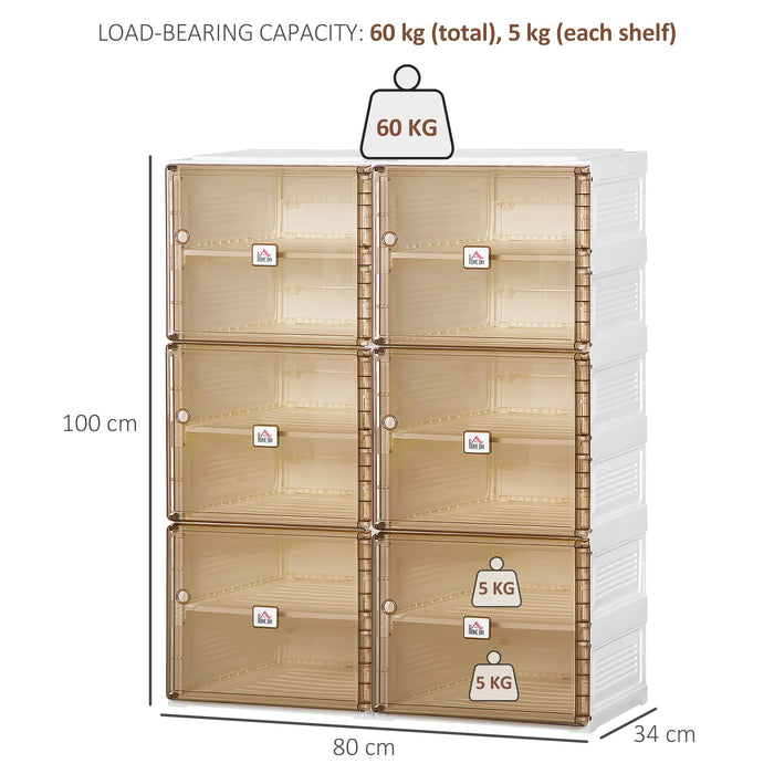 Folding Shoe Storage Cabinet with Magnetic Doors - 10-Compartment Organizer, Space for 20 Pairs - Ideal for Hallway Clutter Reduction, White & Brown Design