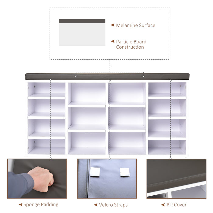 14-Compartment Shoe Rack with Cushioned Top - Adjustable Shelves, Solid Construction & Protective Foot Pads - Ideal for Home or Office Footwear Organization, Fits Boots & Trainers, White