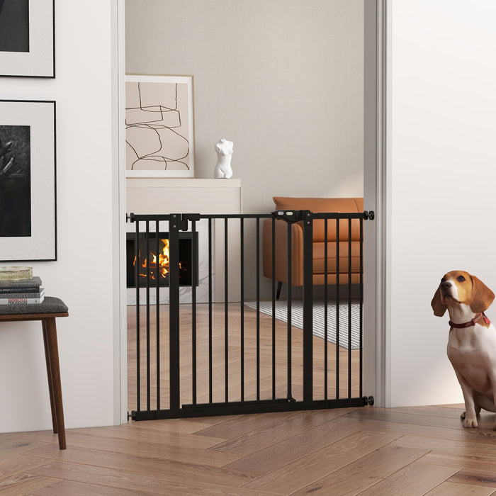 Adjustable Metal Dog Gate 74-100cm Wide in Black - Pet Safety Barrier for Home - Ideal for Puppies & Small Dogs