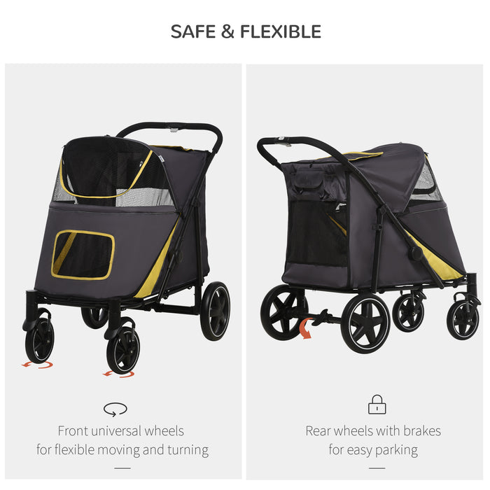 Pet Travel Carriage - Shock-Absorbing Stroller with Universal Front Wheels & One-Click Folding - Ideal for Dogs & Cats, with Brakes, Storage & Mesh Window