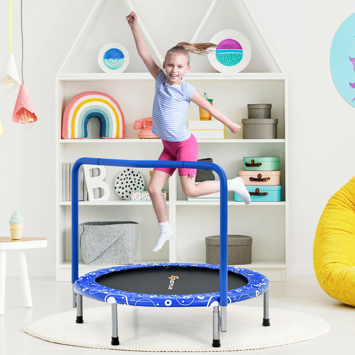 Child's Folding Trampoline - Padded Edge Cover, Full Covered Handle, In Blue - Ideal for Safe and Fun Indoor Playtime