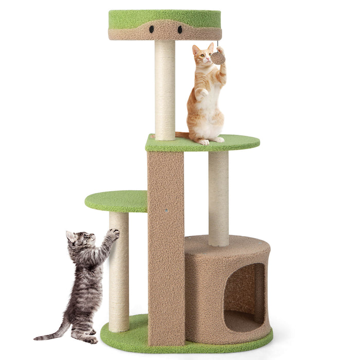 Cat Tree Condo 111cm - Green Multi-level Design with Plush Perch - Perfect for Entertaining Multiple Cats and Providing Comfortable Resting Space
