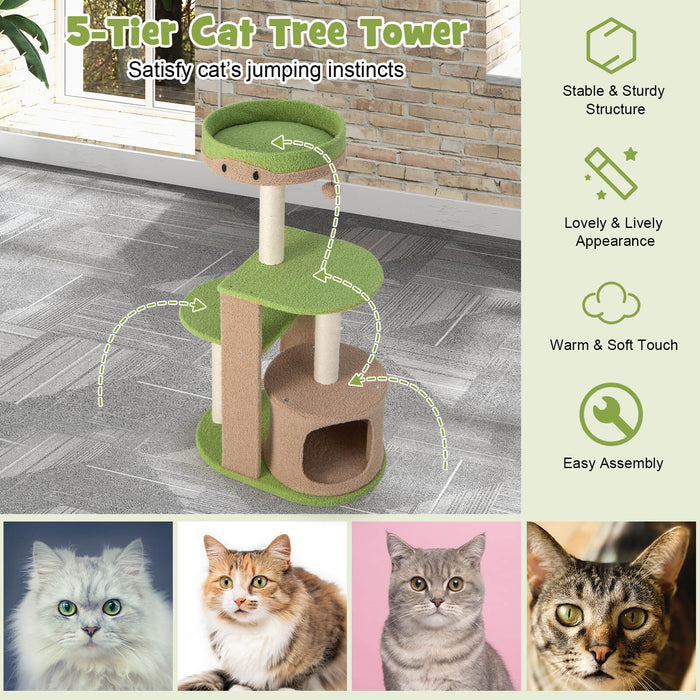 Cat Tree Condo 111cm - Green Multi-level Design with Plush Perch - Perfect for Entertaining Multiple Cats and Providing Comfortable Resting Space