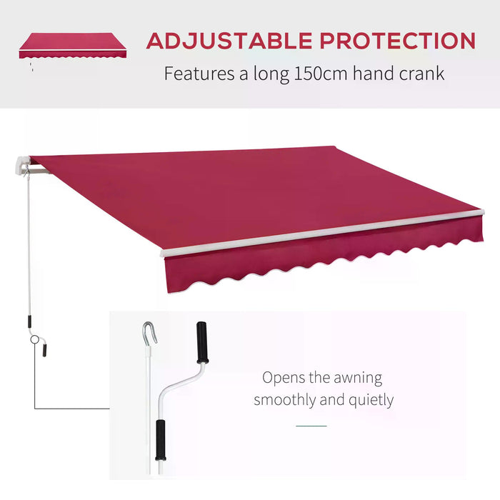 Manual Retractable Garden Awning - 3.5 x 2.5M Patio Sun Shade Shelter in Wine Red with Winding Handle - Outdoor Comfort & UV Protection for Homeowners