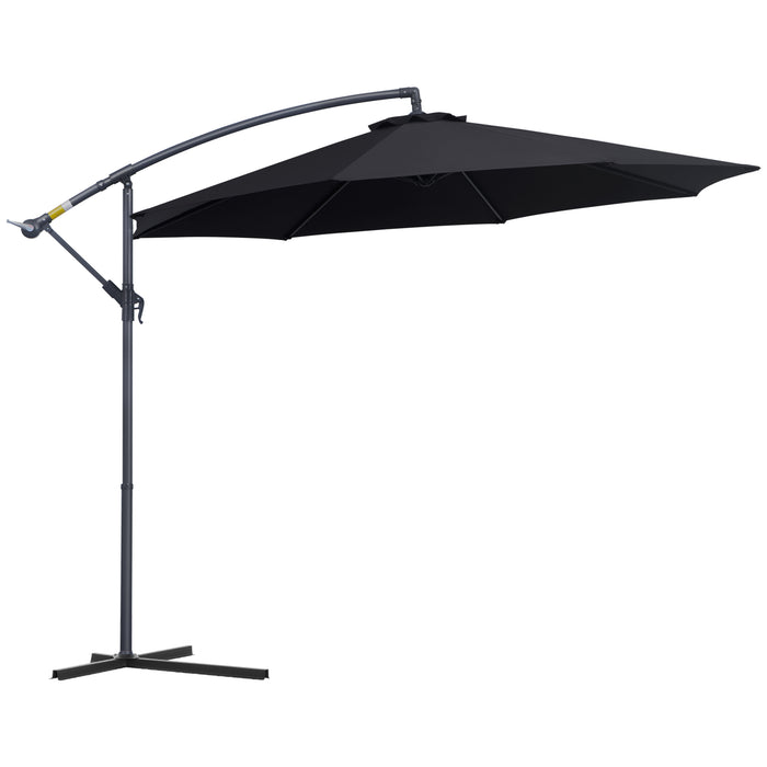 Garden Cantilever Parasol Umbrella with Crank & Tilt - 3m Patio Banana Hanging Sun Shade, 8 Ribs, Cross Base in Black - Ideal for Outdoor Relaxation and UV Protection