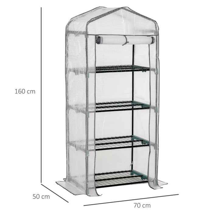 4-Tier Mini Greenhouse with Metal Frame - Portable Plant Growth Shelter with PE Cover, 160cm Height - Ideal for Small Gardens and Patios