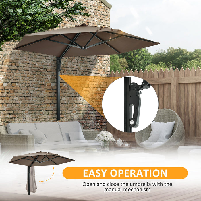 Wall Mounted Parasol with Easy Push Operation - 180-Degree Rotatable Outdoor Umbrella for Patio, Deck, Garden, 250cm - Sun Protection for Porch Relaxation, Khaki