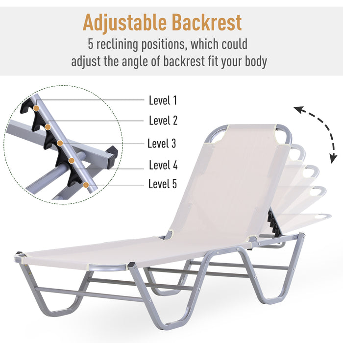 Adjustable Garden Sun Lounger - 5-Position Reclining Outdoor Chair with Lightweight Frame, Cream 84B-386CW - Ideal for Poolside Relaxation and Sunbathing