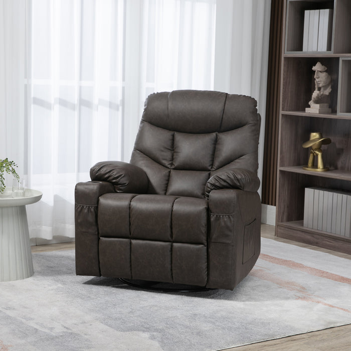 Recliner Armchair with Cup Holders - Brown Faux Leather Manual Recliner Chair with Footrest, 86x93x102 cm - Comfortable Seating for Home Theater or Living Room