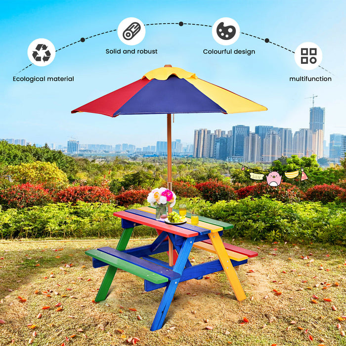 KidKraft - Children's Wooden Picnic Bench with Weather-Resistant Parasol - Ideal for Outdoor Play and Dining