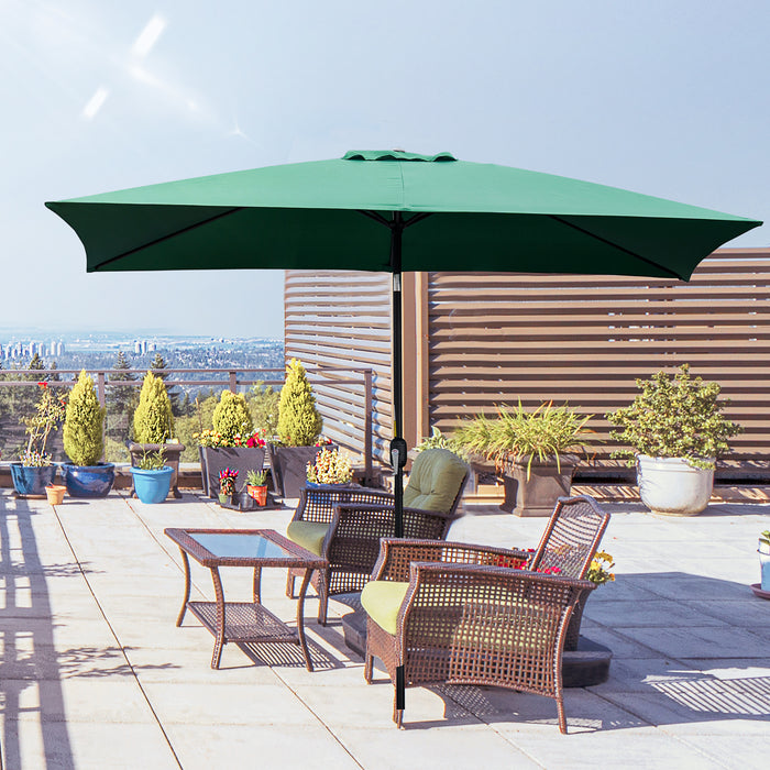 Aluminum Tilt Crank Patio Parasol - 3x2m Rectangular Garden Umbrella with Steel Canopy, Green - Ideal Sun Shade for Outdoor Leisure Spaces