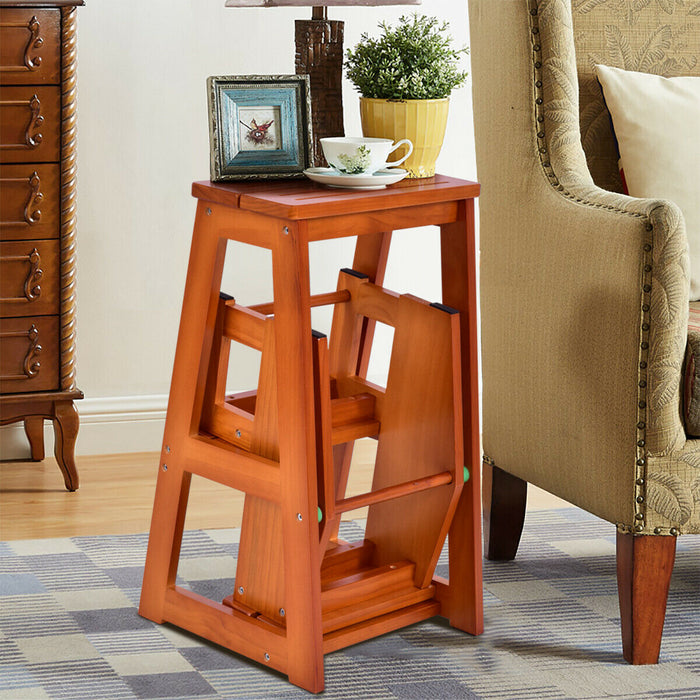 Wooden Folding 3-Tier Step Stool - Functional Stepladder Shelf in Coffee Finish - Ideal for Home Storage and Display Needs